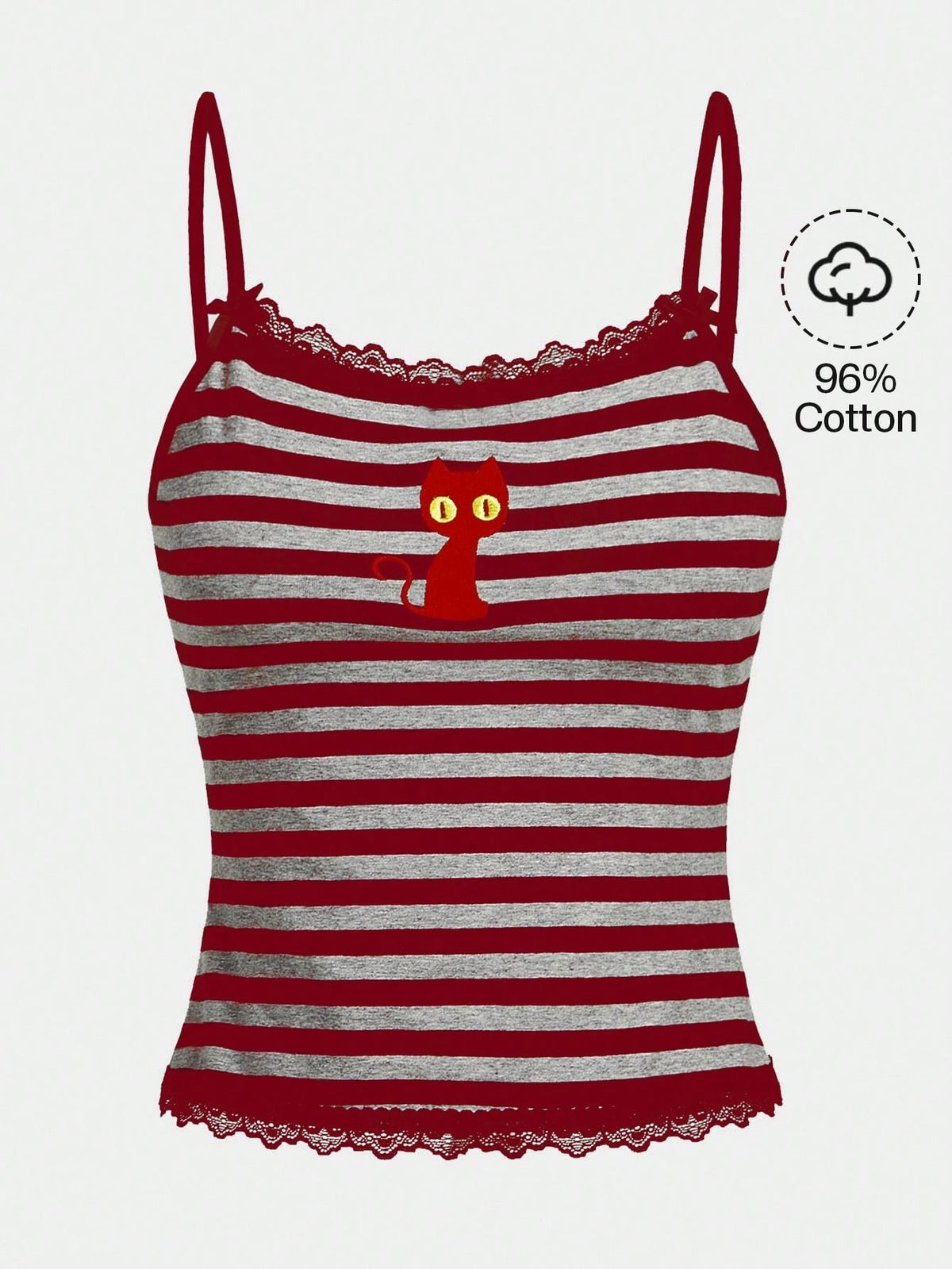 ROMWE Hippie Magical Black Cat Embroidery Striped Camisole Tank Top