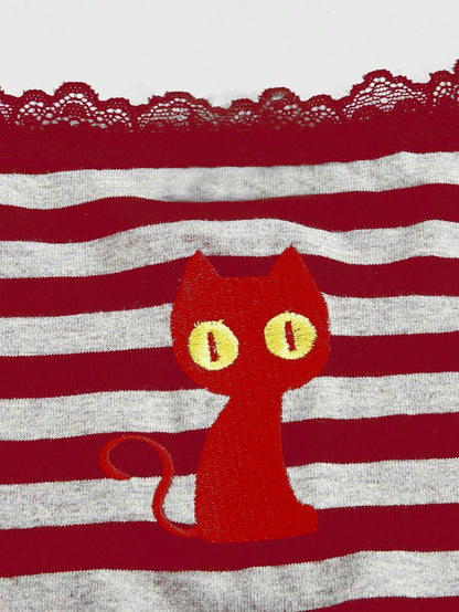 ROMWE Hippie Magical Black Cat Embroidery Striped Camisole Tank Top