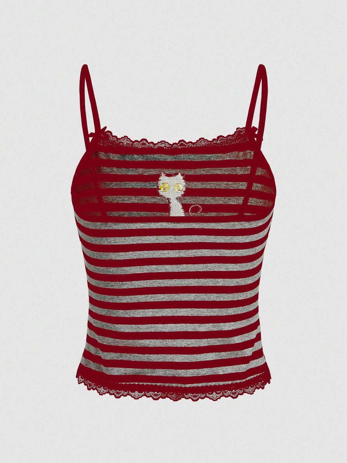 ROMWE Hippie Magical Black Cat Embroidery Striped Camisole Tank Top