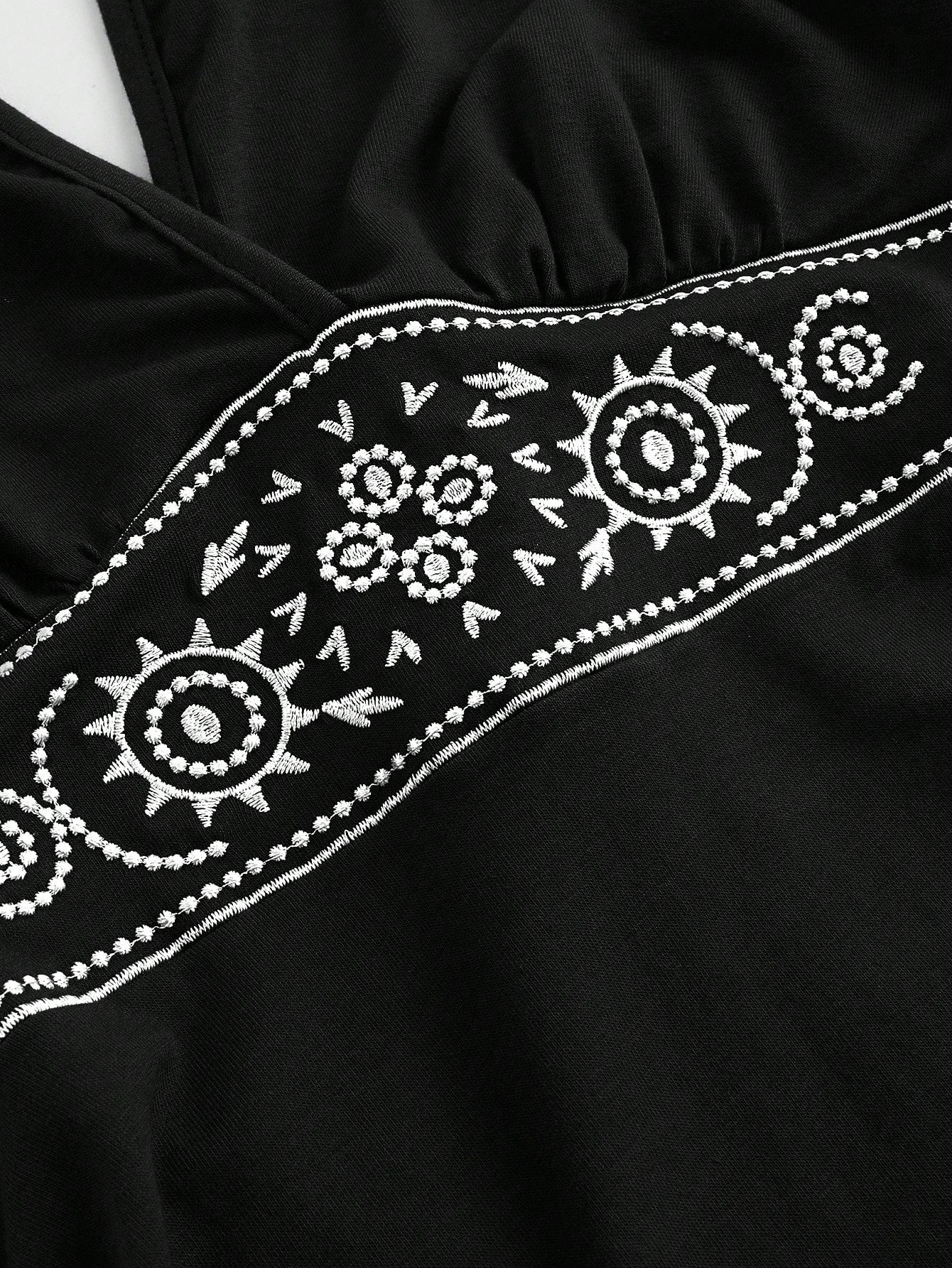 ROMWE Hippie Sun Totem Embroidered Sleeveless Layered Short Dress For Women