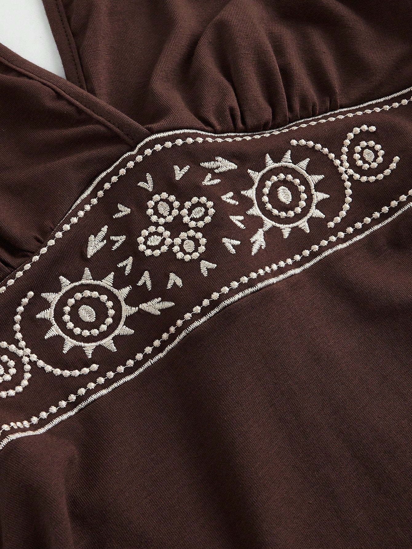 ROMWE Hippie Sun Totem Embroidered Sleeveless Layered Short Dress For Women