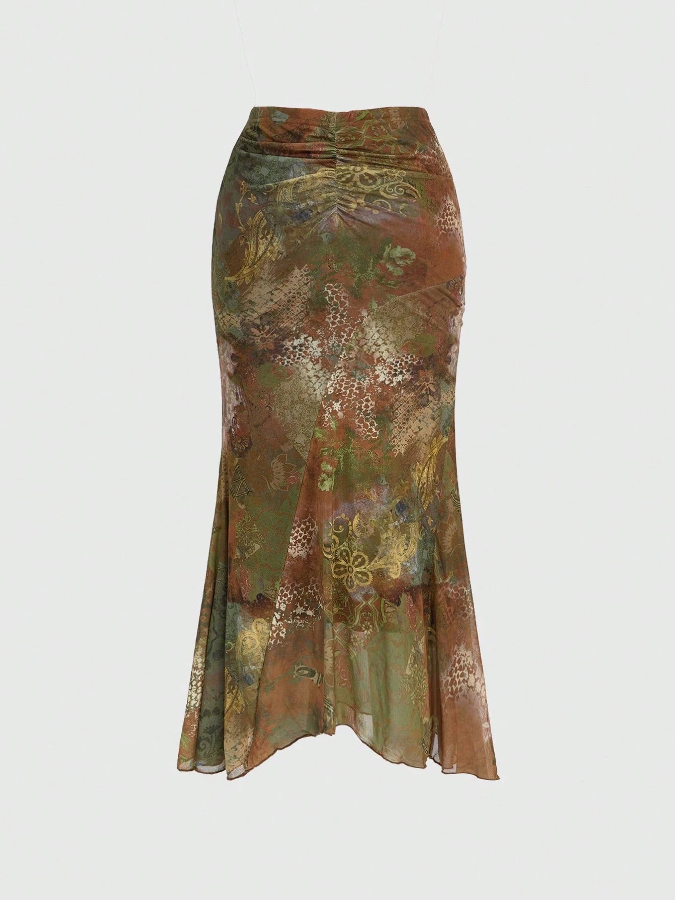 ROMWE Hippie Women's Country Vintage Boho Chic Asymmetrical Hem Paisley Print A-Line Skirt