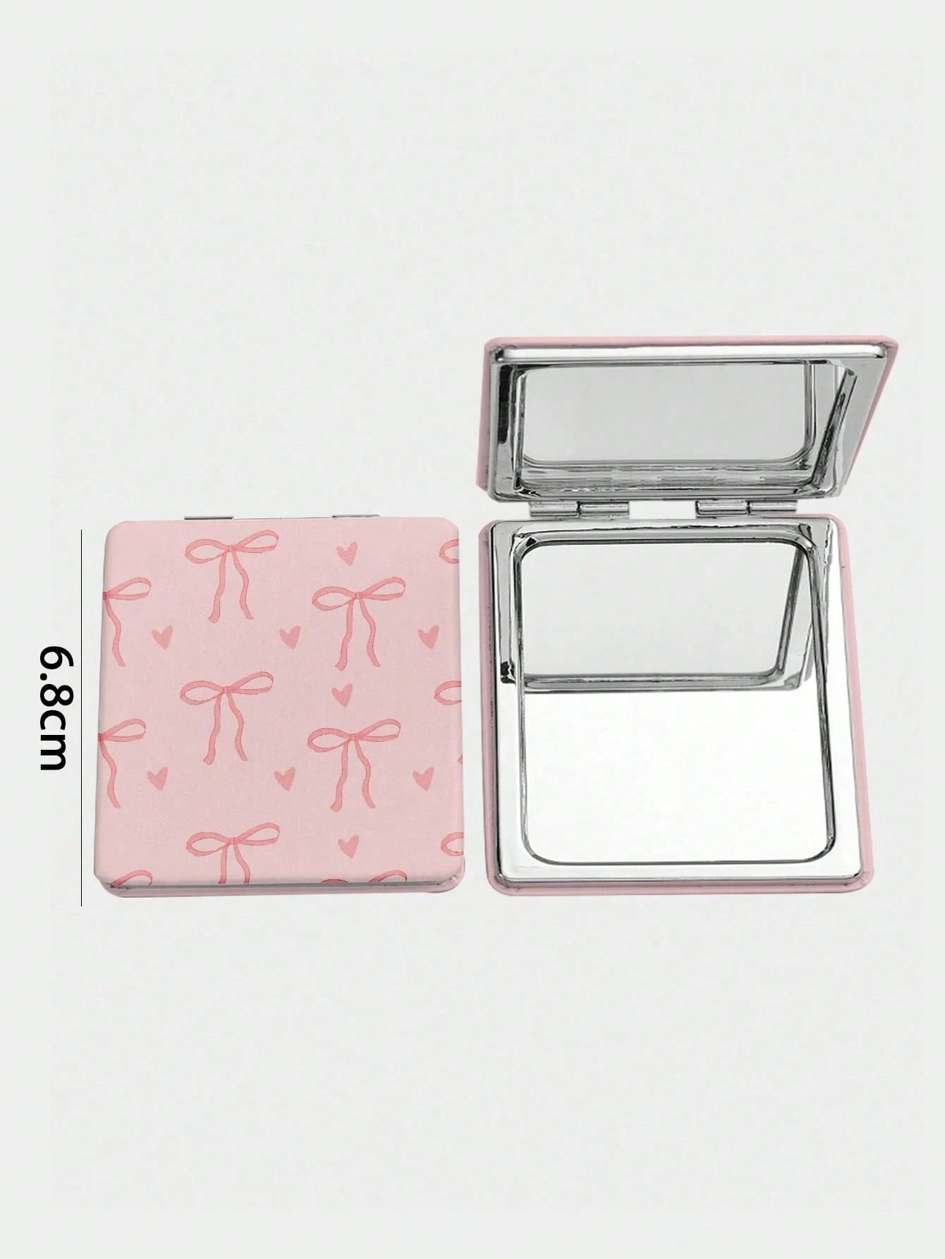 ROMWE Kawaii 1pc Pink Bow & Heart Print Square Makeup Mirror, Portable Hand Held Mirror For Girls (Pattern Placement Random)