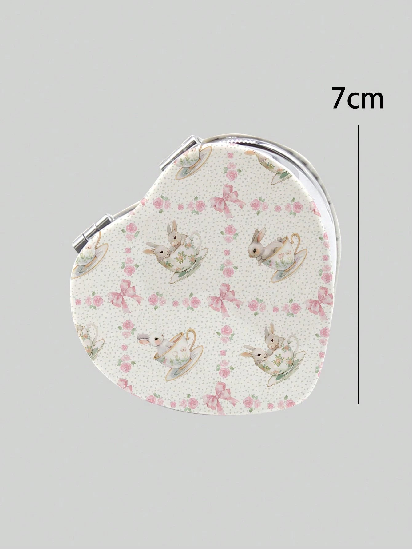 ROMWE Kawaii 1pc Pink Bowknot PU Heart Shaped Makeup Compact Mirror, Random Pattern