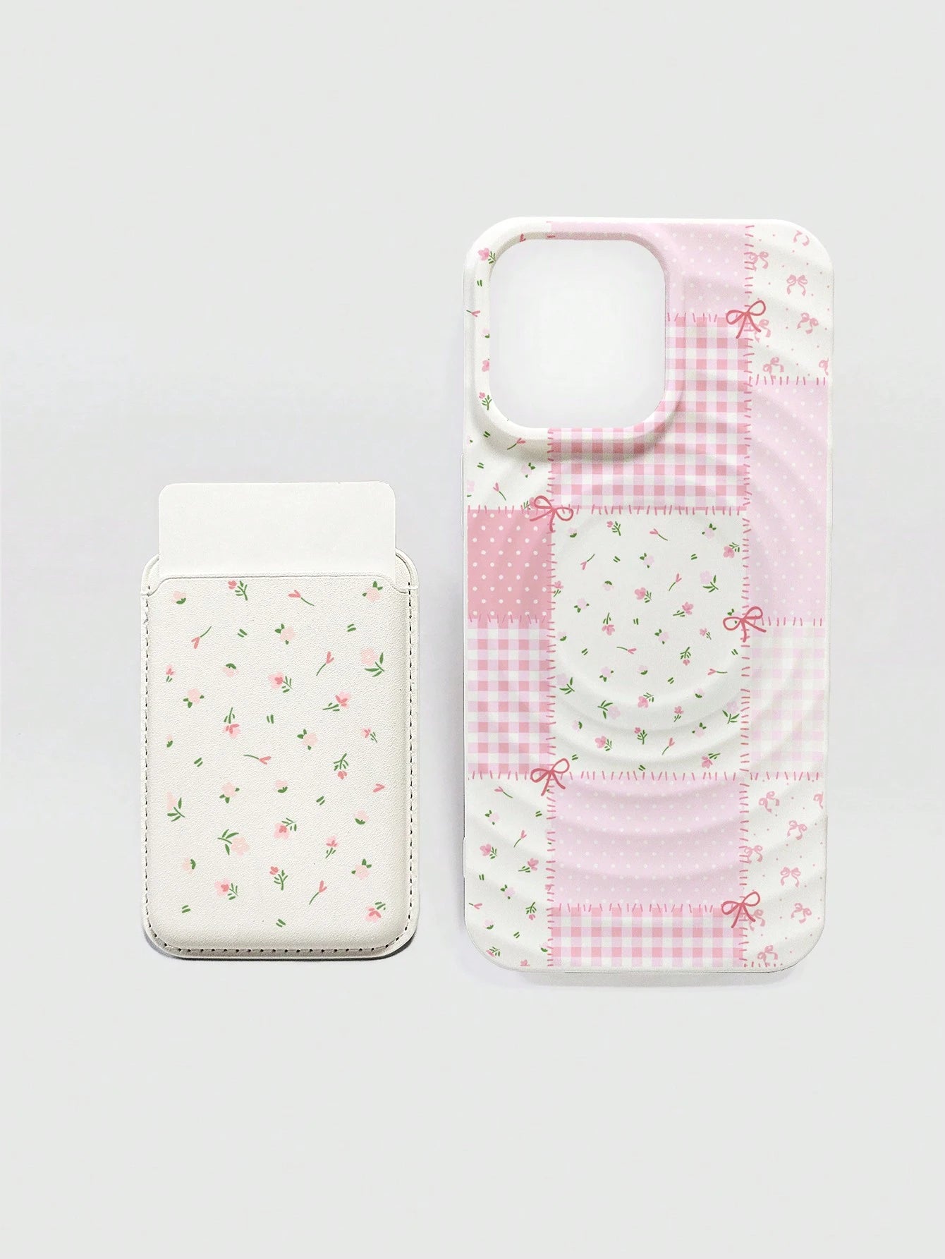 ROMWE Kawaii 2pcs/Set Ditsy Floral Magsafe Phone Case Wireless Charging Magnetic Case With Matching Magnetic Card Holder