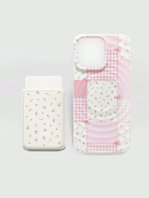 ROMWE Kawaii 2pcs/Set Ditsy Floral Magsafe Phone Case Wireless Charging Magnetic Case With Matching Magnetic Card Holder