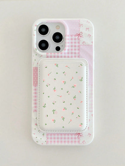 ROMWE Kawaii 2pcs/Set Ditsy Floral Magsafe Phone Case Wireless Charging Magnetic Case With Matching Magnetic Card Holder