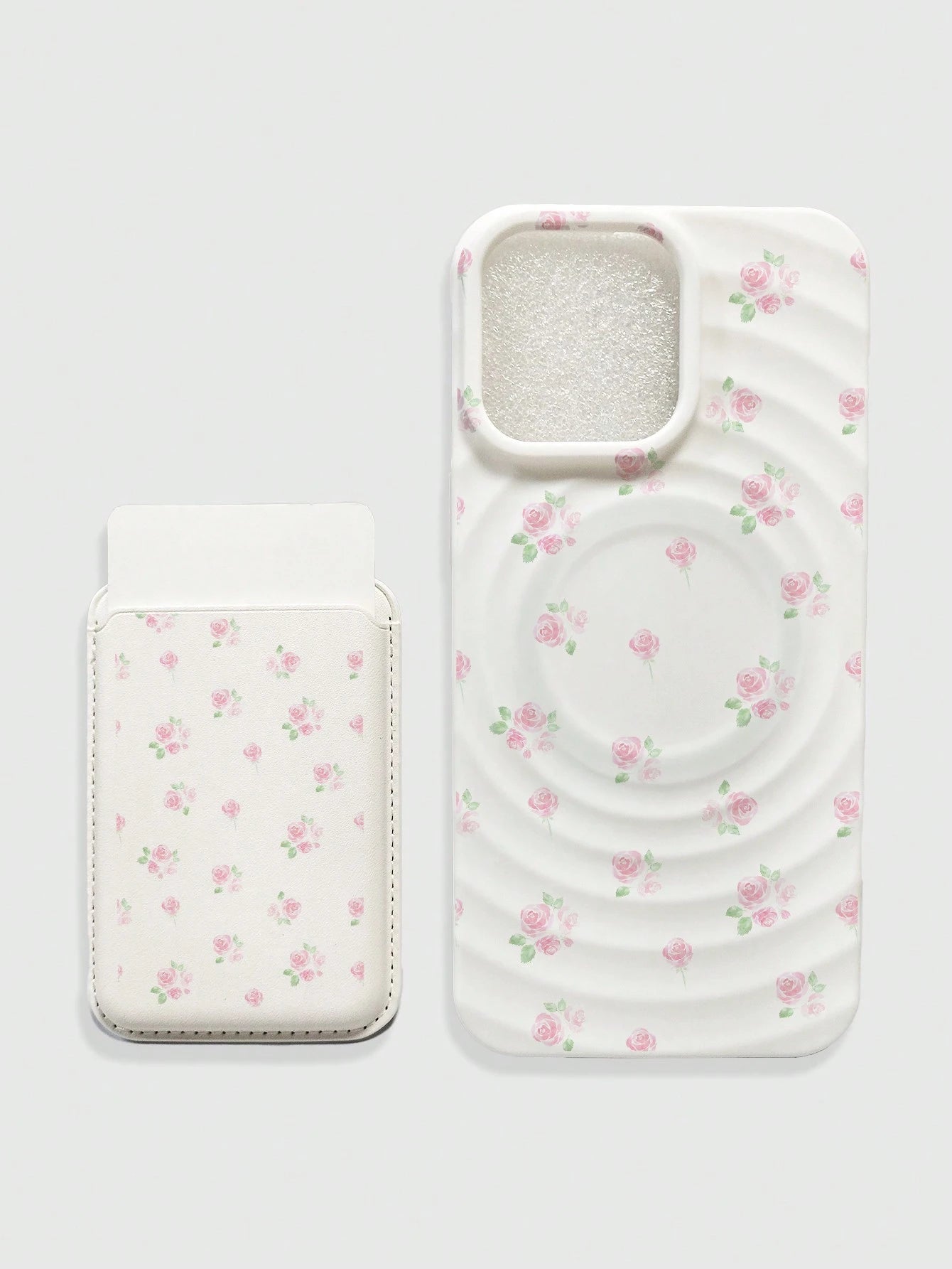 ROMWE Kawaii 2pcs/Set Ditsy Floral Magsafe Phone Case Wireless Charging Magnetic Case With Matching Magnetic Card Holder