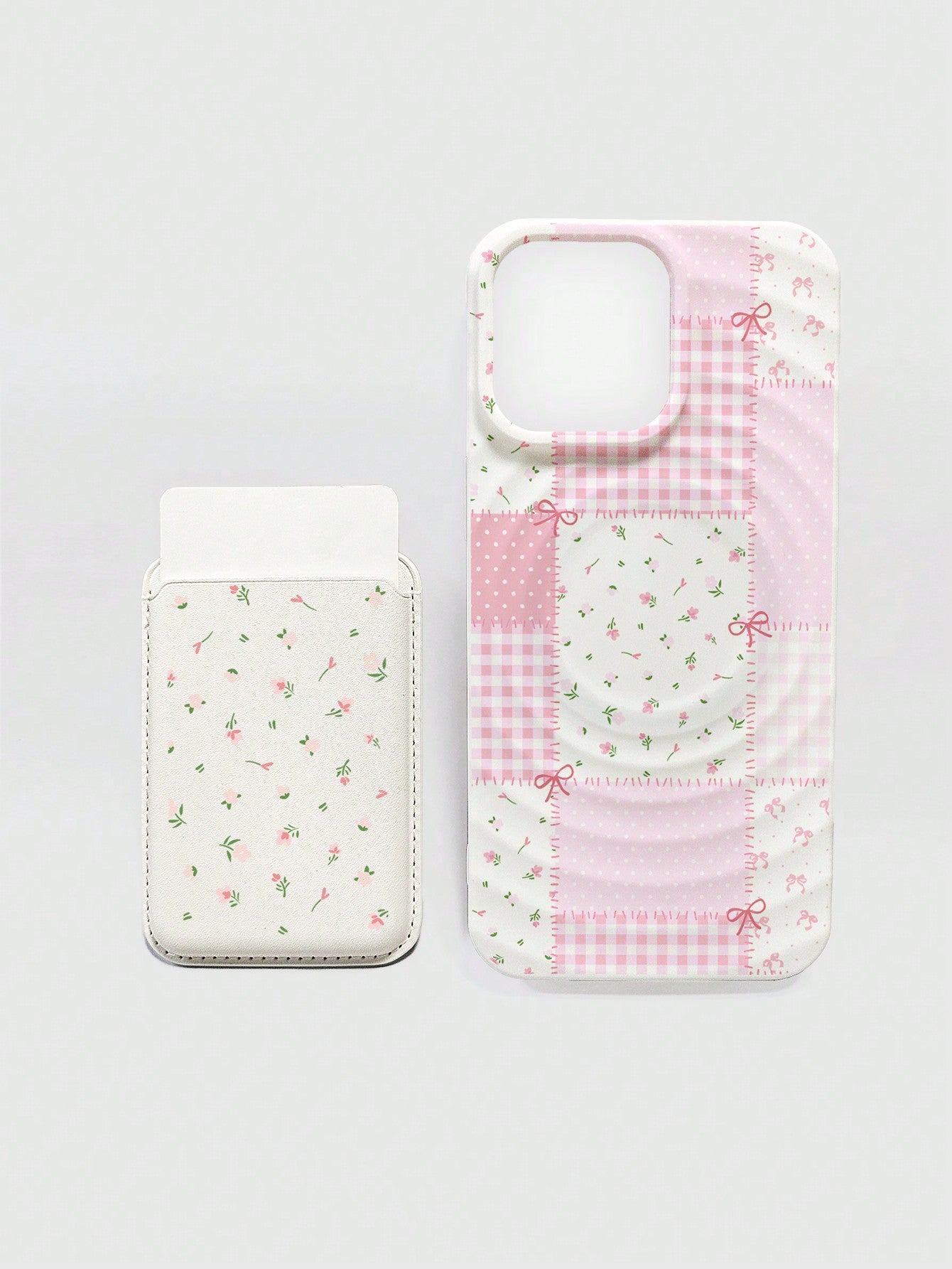 ROMWE Kawaii 2pcs/Set Ditsy Floral Magsafe Phone Case Wireless Charging Magnetic Case With Matching Magnetic Card Holder