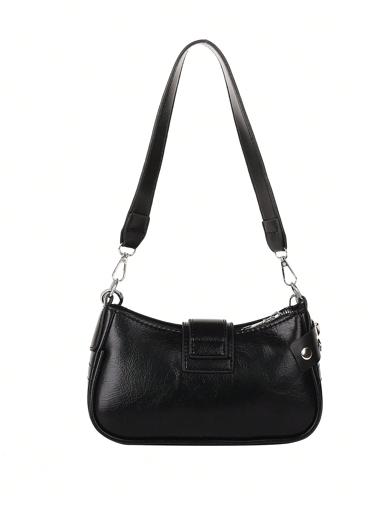 ROMWE Kawaii New Stylish Women Crossbody Bag With Chain Decor, Punk Rock Style Shoulder Bag, Cute Girly Dark Color, Goth