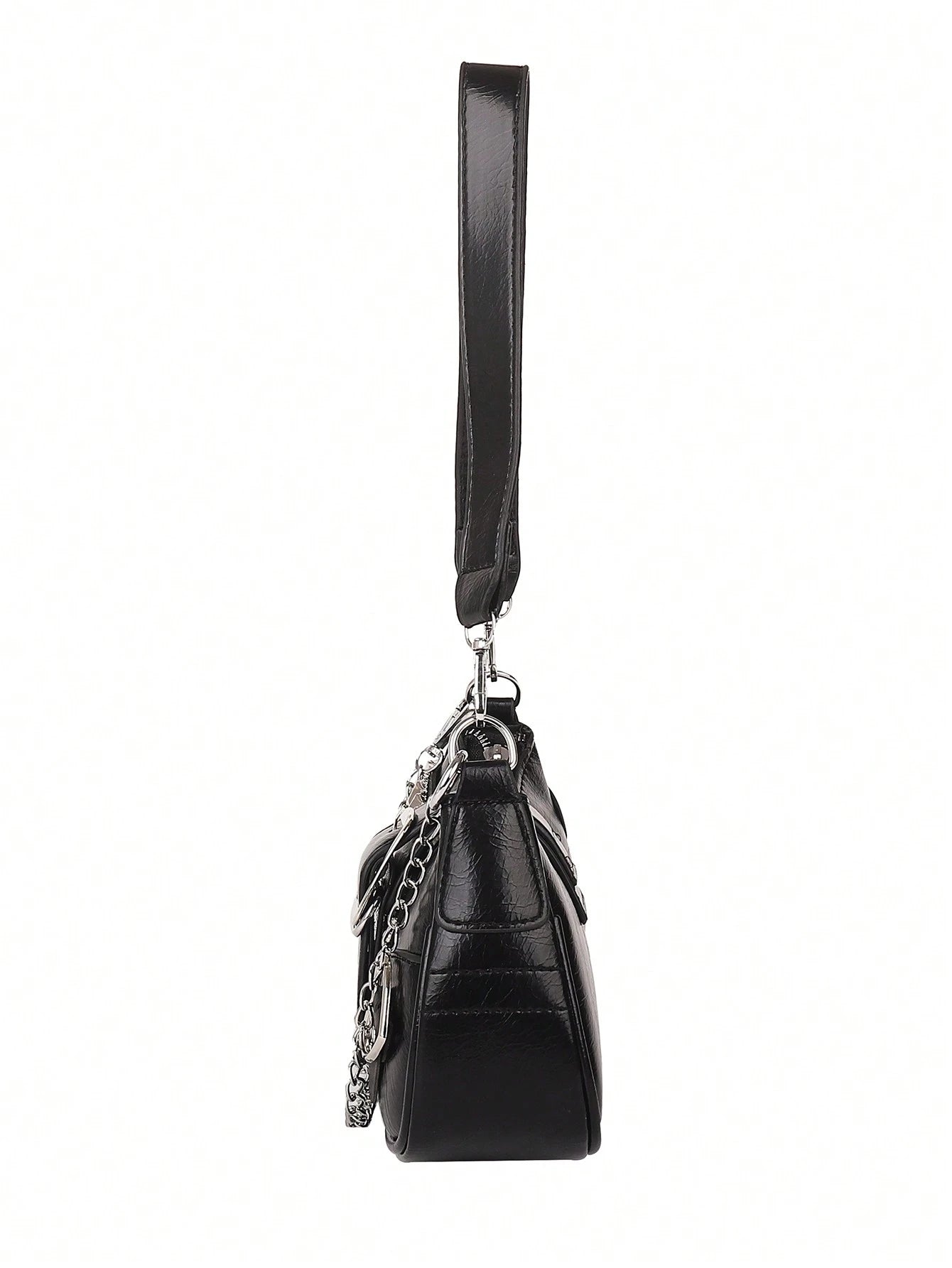 ROMWE Kawaii New Stylish Women Crossbody Bag With Chain Decor, Punk Rock Style Shoulder Bag, Cute Girly Dark Color, Goth
