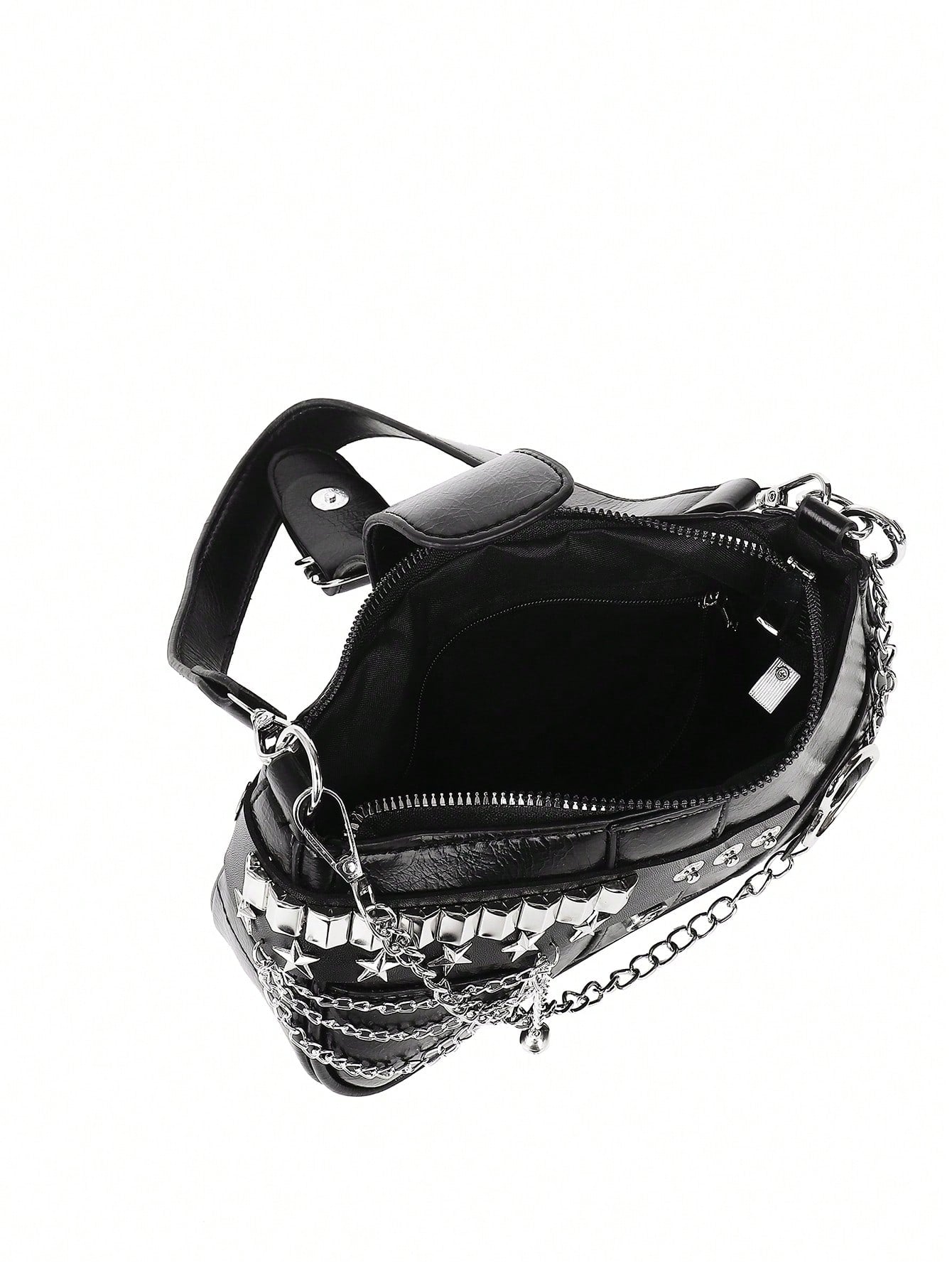 ROMWE Kawaii New Stylish Women Crossbody Bag With Chain Decor, Punk Rock Style Shoulder Bag, Cute Girly Dark Color, Goth