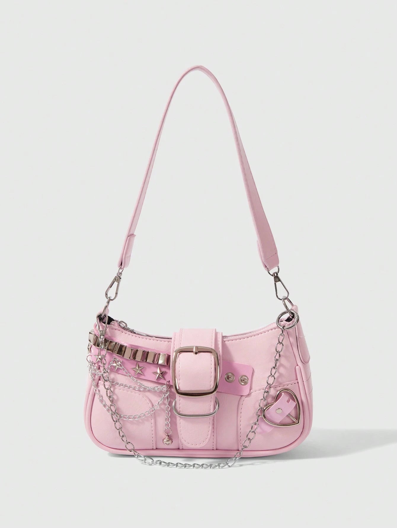 ROMWE Kawaii New Stylish Women Crossbody Bag With Chain Decor, Punk Rock Style Shoulder Bag, Cute Girly Dark Color, Goth