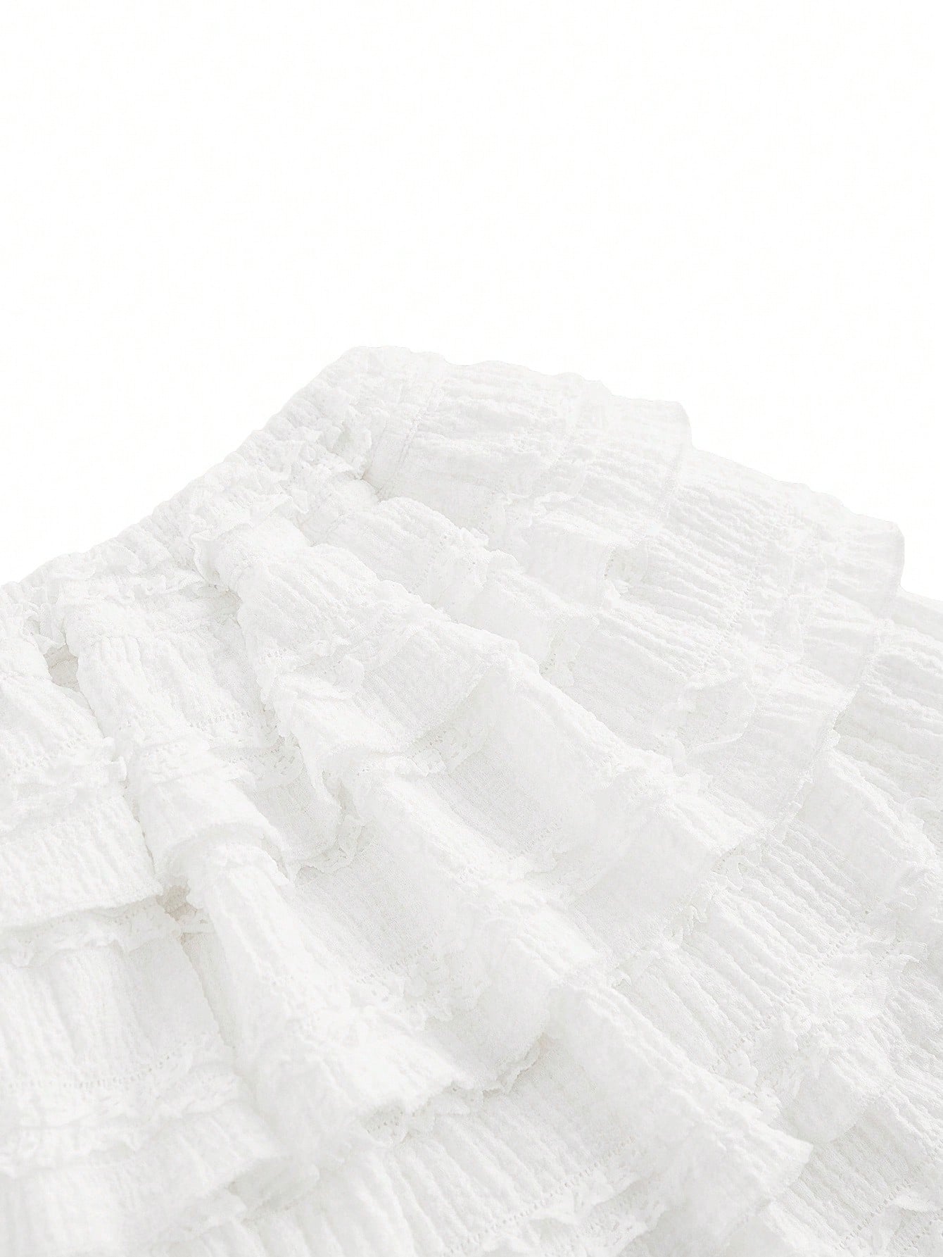ROMWE Kawaii White Y2K Textured Fabric Sweet Cake Hem Spliced Women's Low Waist Mini Skirt, Versatile Skirt For Multiple Occasions, Autumn/Winter