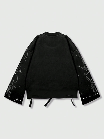 ROMWE MEN Street Life Spring Casual Graphic Vintage Street Style Distressed Saint Graphic Long Sleeve Crew Neck Men'S T-Shirt