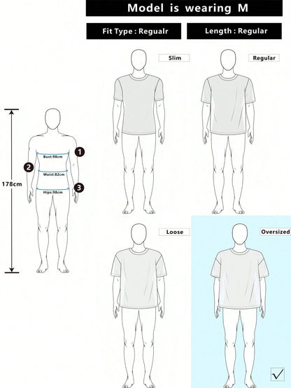 ROMWE MEN Street Life Spring/Summer Casual Graphic Men'S Street Style Batwing Sleeve Graphic T-Shirt, Suitable For Spring/Summer Everyday Wear