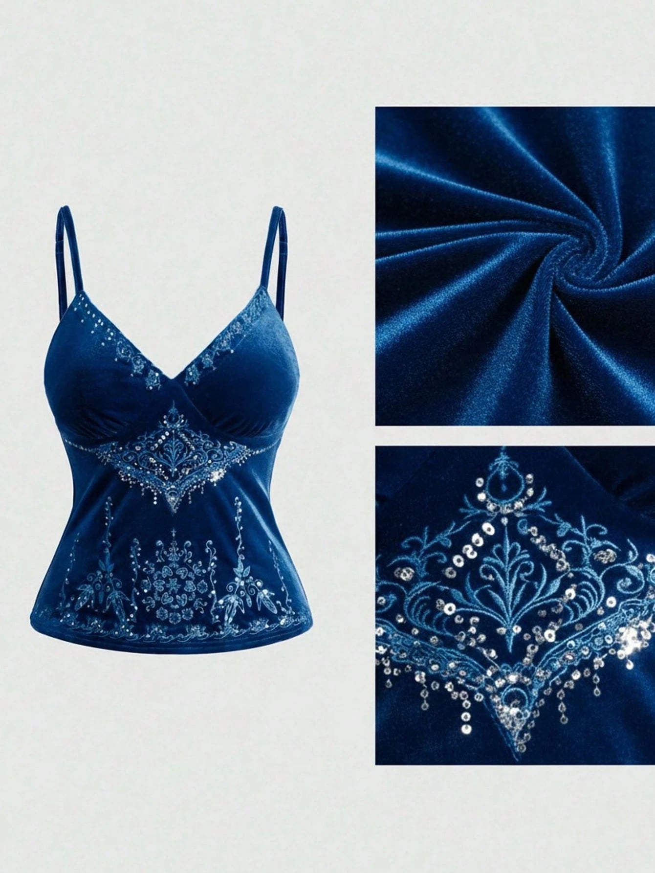 ROMWE Spring/Summer Vintage Hippie Astrology Style Sequin Embroidery Velvet Plus Size Women Camisole Fall
