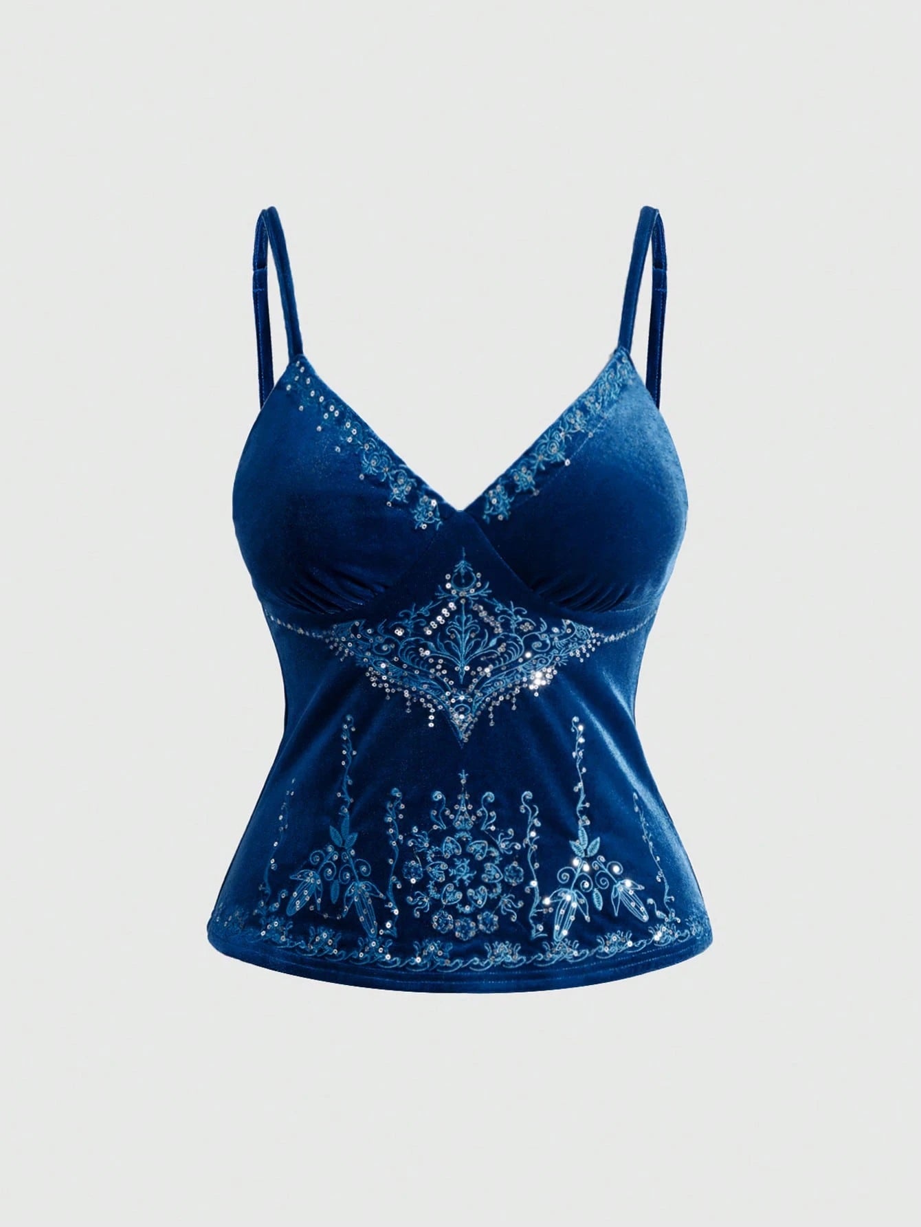 ROMWE Spring/Summer Vintage Hippie Astrology Style Sequin Embroidery Velvet Plus Size Women Camisole Fall