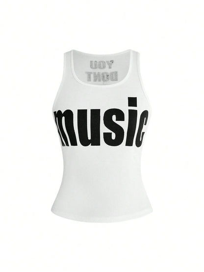 ROMWE Y2K Abby Letter Slogan Print Women Tank Top