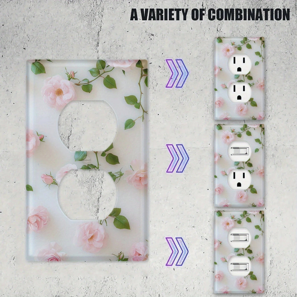 Rose Floral Print Switch Plate Cover No Wiring Easy Install Festive Decor Panel For Kitchen Office Bedroom Dining Bathroom All Season Ornament