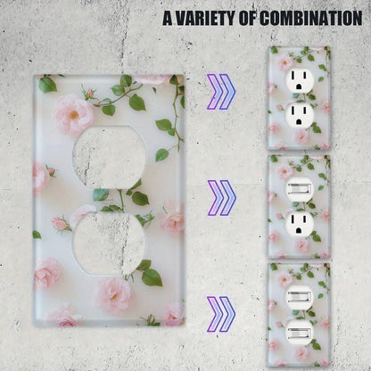 Rose Floral Print Switch Plate Cover No Wiring Easy Install Festive Decor Panel For Kitchen Office Bedroom Dining Bathroom All Season Ornament