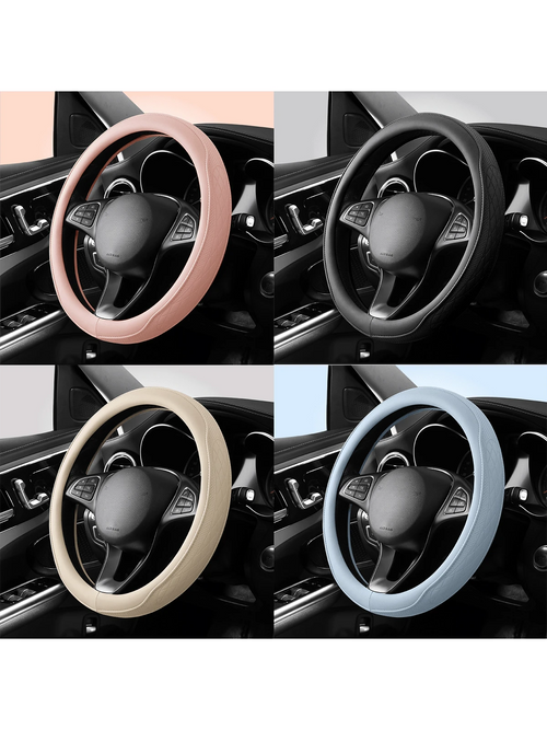Round PU Leather Perforated Steering Wheel Cover Durable Leather Cover With Anti-Slip Lining, Fits 14.5-15in Diameter