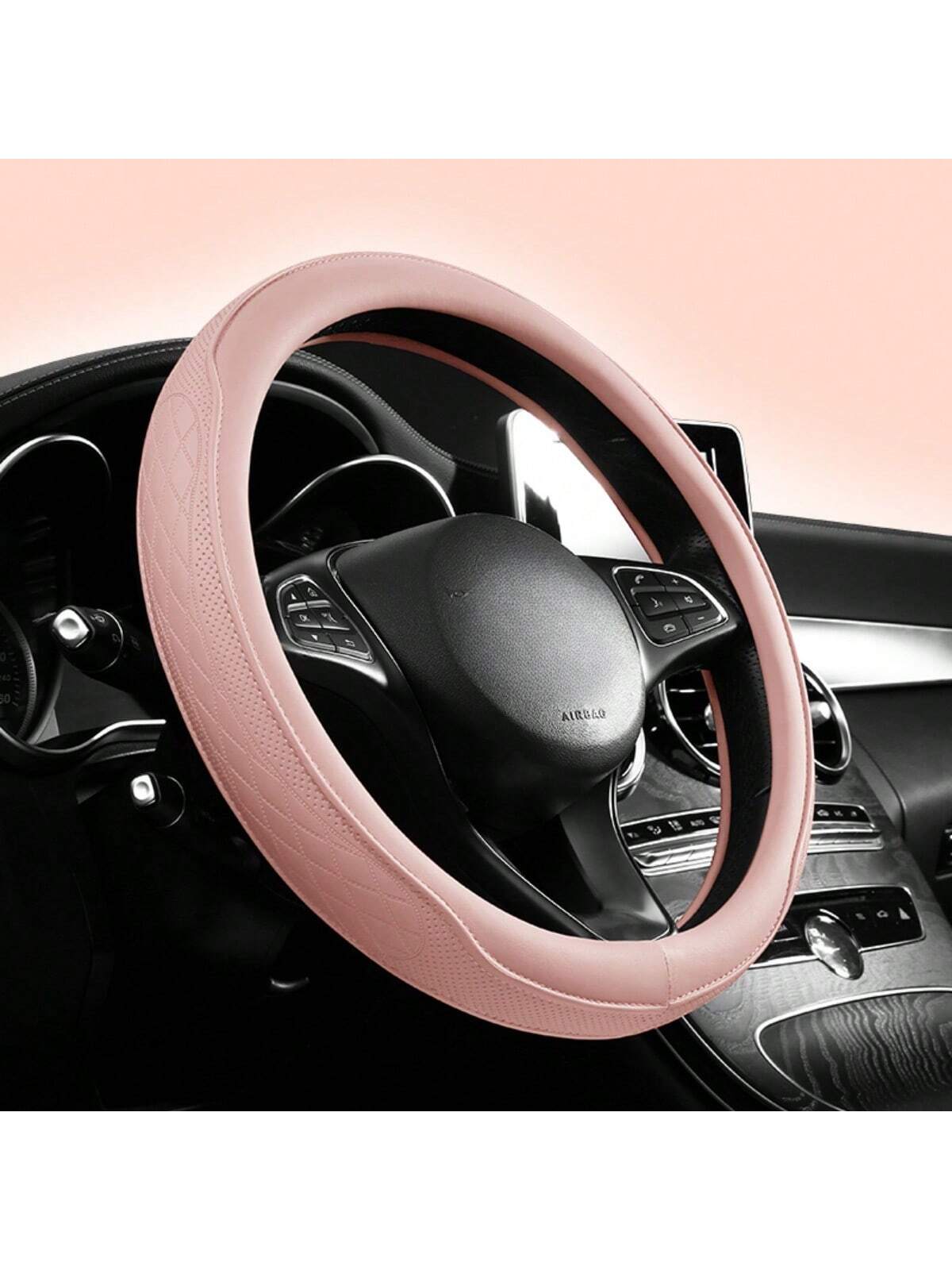 Round PU Leather Perforated Steering Wheel Cover Durable Leather Cover With Anti-Slip Lining, Fits 14.5-15in Diameter
