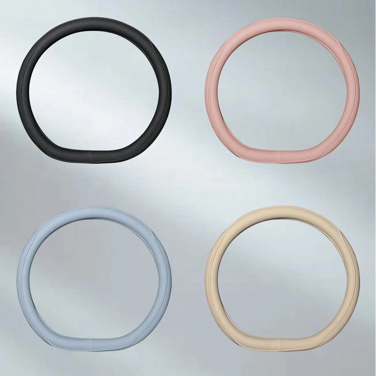 Round PU Leather Perforated Steering Wheel Cover Durable Leather Cover With Anti-Slip Lining, Fits 14.5-15in Diameter