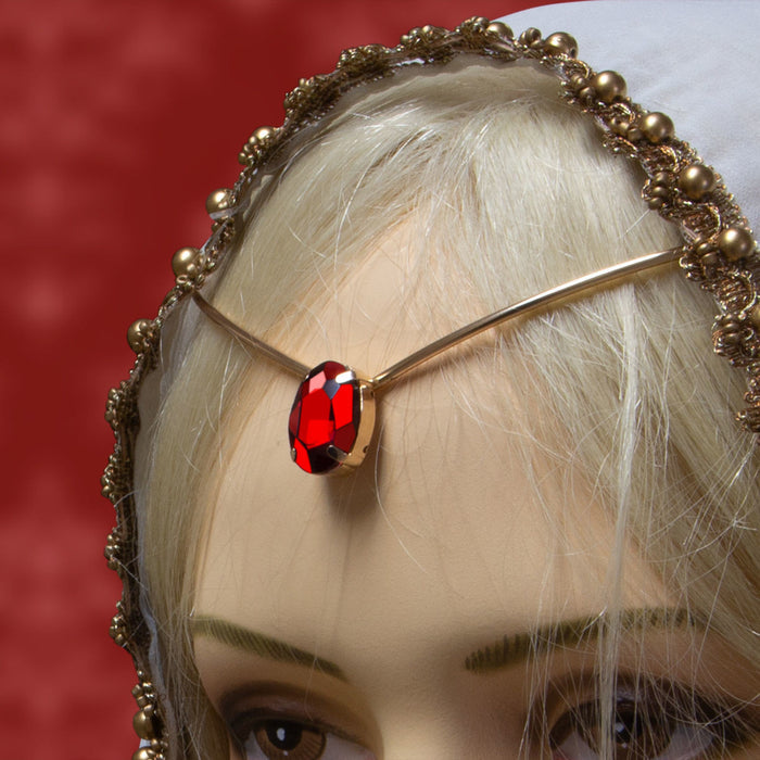 gold headband tiara has beautiful teardrop-shaped faux ruby at the center, simple, yet elegant, circlet crown