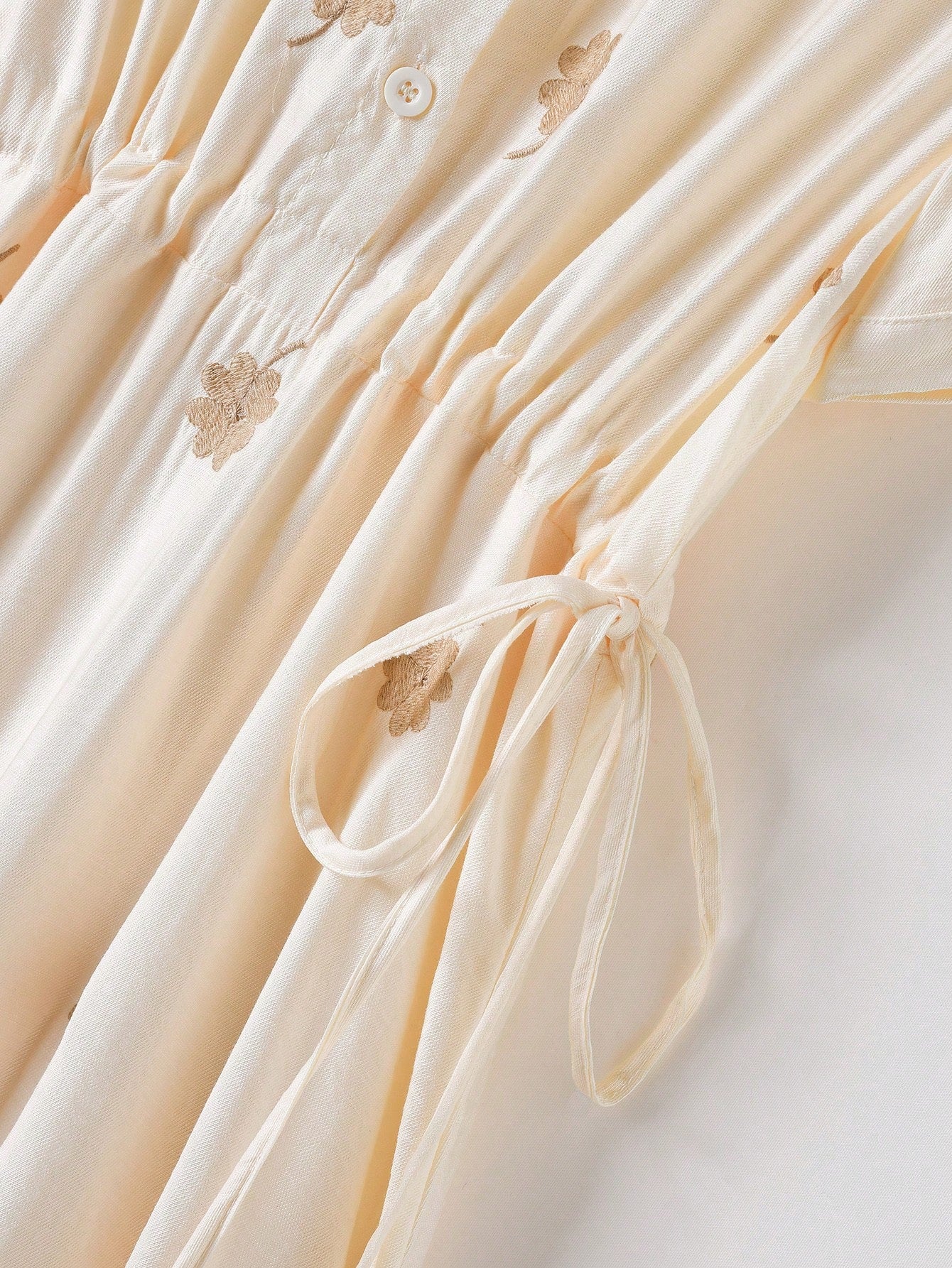 Rusticease Floral & Four-Leaf Clover Embroidered Drawstring Waist Long Summer Dress For Women,White Floral Modest Holiday Picnic Elegant Cottagecore Dresses