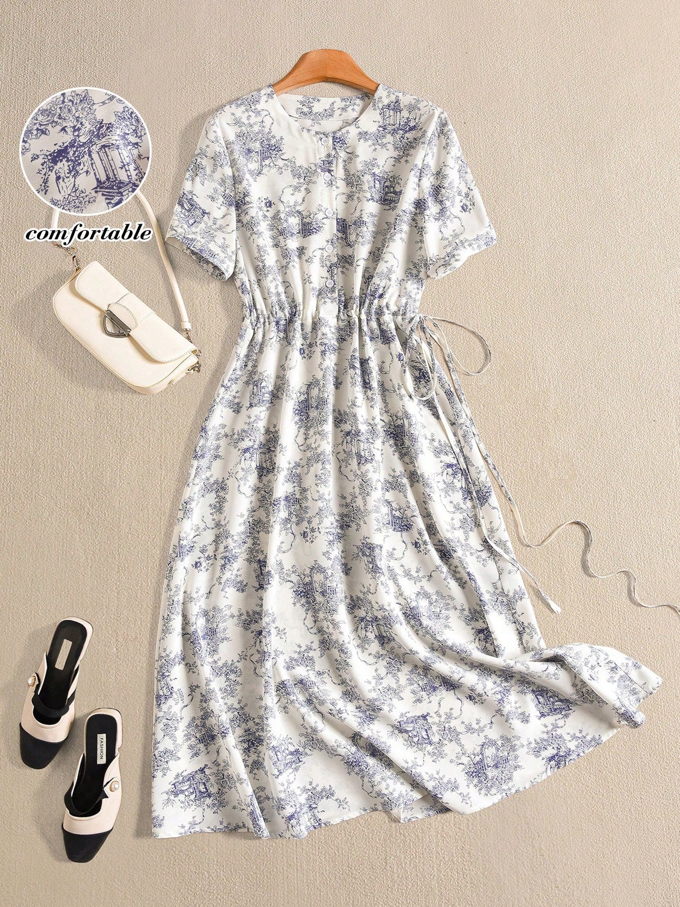Rusticease Floral & Four-Leaf Clover Embroidered Drawstring Waist Long Summer Dress For Women,White Floral Modest Holiday Picnic Elegant Cottagecore Dresses