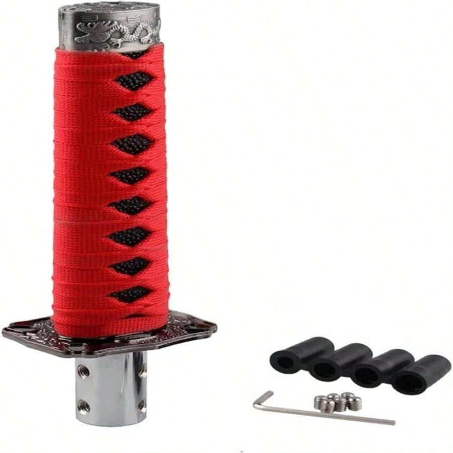 RYANSTAR Gear Shift Knob Sword Shift Knobs Katana Samural Shift Gear Lever Universal Fit For Manual Cars Most Automatic Cars With 4 Adapters Red + Black