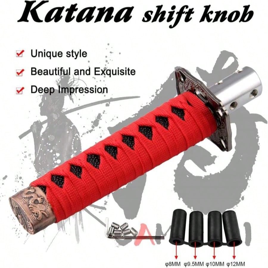 RYANSTAR Gear Shift Knob Sword Shift Knobs Katana Samural Shift Gear Lever Universal Fit For Manual Cars Most Automatic Cars With 4 Adapters Red + Black