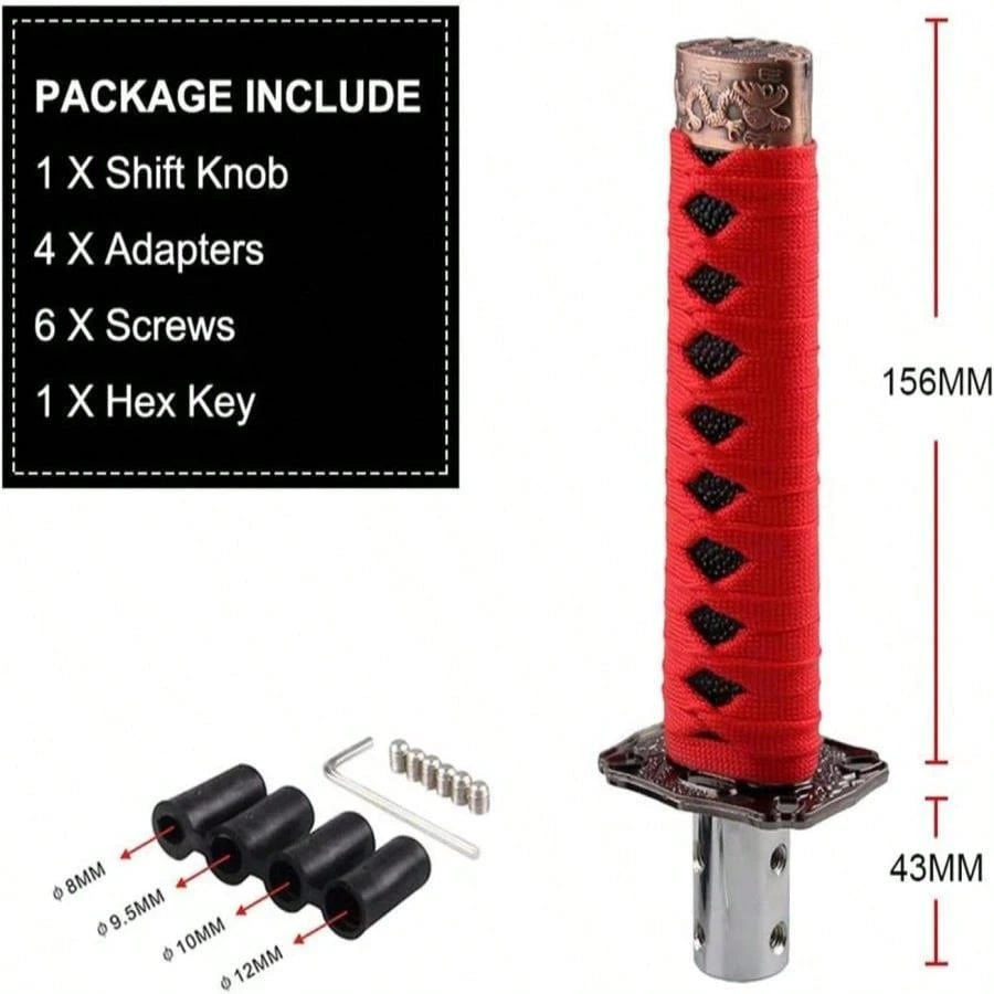 RYANSTAR Gear Shift Knob Sword Shift Knobs Katana Samural Shift Gear Lever Universal Fit For Manual Cars Most Automatic Cars With 4 Adapters Red + Black