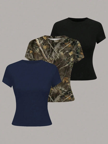 SaltGleam SaltGleam Women's Round Neck Short Sleeve Casual Versatile T-Shirt