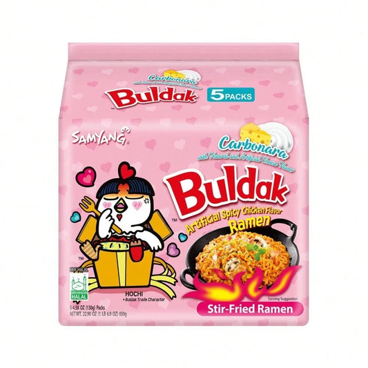 Samyang Buldak Spicy Ramen, Hot Chicken Ramen, Korean Stir-Fried Instant Noodle, Carbonara, 1 Bag With 5 Pack