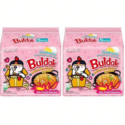 Samyang Buldak Spicy Ramen, Hot Chicken Ramen, Korean Stir-Fried Instant Noodle, Carbonara, 1 Bag With 5 Pack