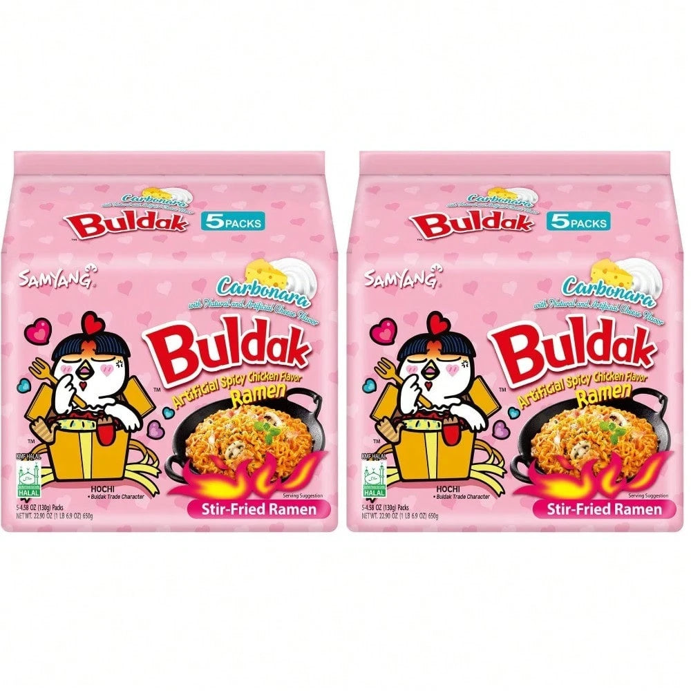 Samyang Buldak Spicy Ramen, Hot Chicken Ramen, Korean Stir-Fried Instant Noodle, Carbonara, 1 Bag With 5 Pack