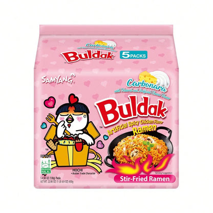 Samyang Buldak Spicy Ramen, Hot Chicken Ramen, Korean Stir-Fried Instant Noodle, Carbonara, 1 Bag With 5 Pack