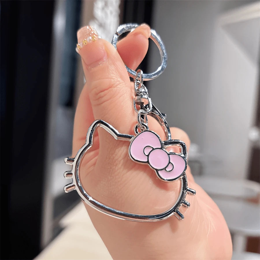 SANRIO 1pc Hello Kitty Metal Keychain, Anime Cat Car Key Pendant With Hook, Cute Bag Charm Accessory, Metal Cat Keychain Gift, Suitable For Anime Fans, Thoughtful Gift For Family And Friends