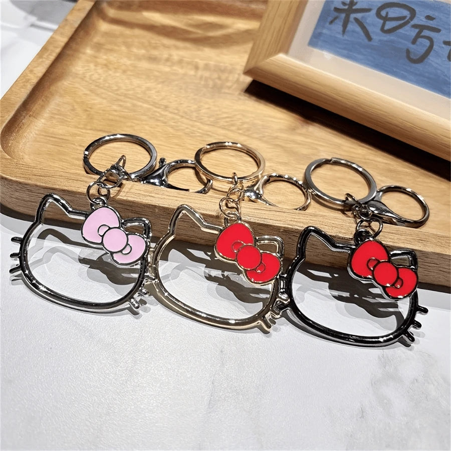 SANRIO 1pc Hello Kitty Metal Keychain, Anime Cat Car Key Pendant With Hook, Cute Bag Charm Accessory, Metal Cat Keychain Gift, Suitable For Anime Fans, Thoughtful Gift For Family And Friends