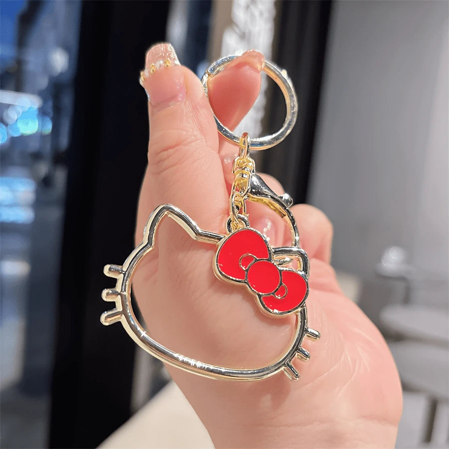 SANRIO 1pc Hello Kitty Metal Keychain, Anime Cat Car Key Pendant With Hook, Cute Bag Charm Accessory, Metal Cat Keychain Gift, Suitable For Anime Fans, Thoughtful Gift For Family And Friends