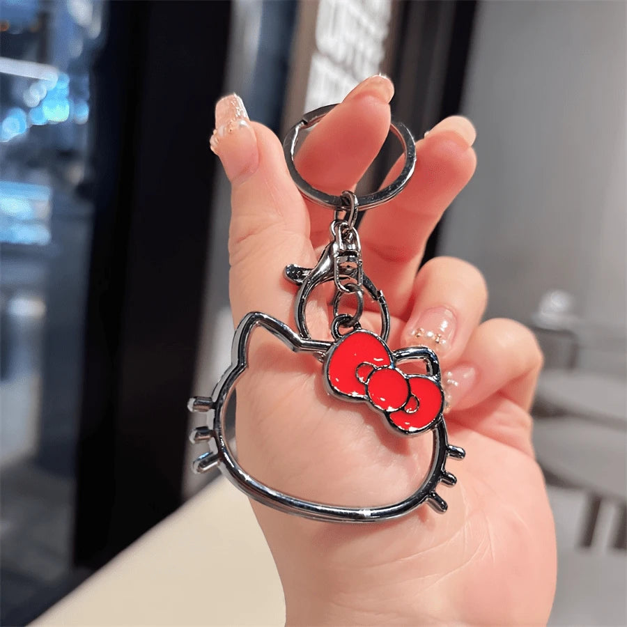 SANRIO 1pc Hello Kitty Metal Keychain, Anime Cat Car Key Pendant With Hook, Cute Bag Charm Accessory, Metal Cat Keychain Gift, Suitable For Anime Fans, Thoughtful Gift For Family And Friends