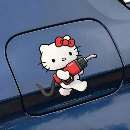 SANRIO 1Pc Hello Kitty Themed Car Sticker, Car Fuel Tank Decal, Weatherproof Fuel Tank Cap Sticker, Suitable For Vehicle Decoration, Easy To Use And Leaves No Residue, An Excellent Small Gift For Chri
