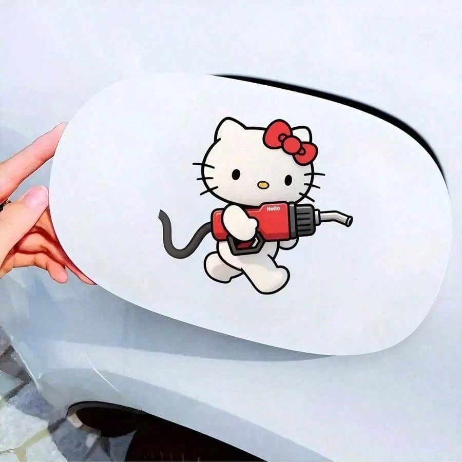 SANRIO 1Pc Hello Kitty Themed Car Sticker, Car Fuel Tank Decal, Weatherproof Fuel Tank Cap Sticker, Suitable For Vehicle Decoration, Easy To Use And Leaves No Residue, An Excellent Small Gift For Chri