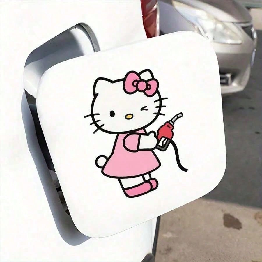 SANRIO 1Pc Hello Kitty Themed Car Sticker, Car Fuel Tank Decal, Weatherproof Fuel Tank Cap Sticker, Suitable For Vehicle Decoration, Easy To Use And Leaves No Residue, An Excellent Small Gift For Chri