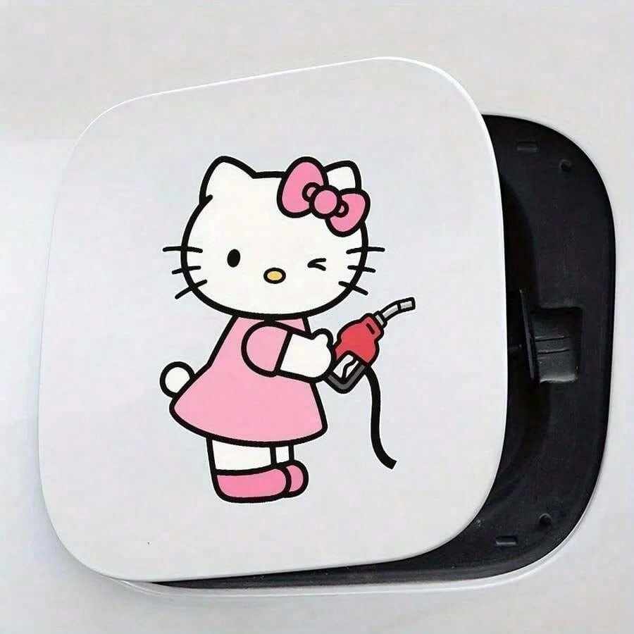 SANRIO 1Pc Hello Kitty Themed Car Sticker, Car Fuel Tank Decal, Weatherproof Fuel Tank Cap Sticker, Suitable For Vehicle Decoration, Easy To Use And Leaves No Residue, An Excellent Small Gift For Chri