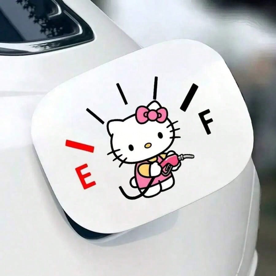 SANRIO 1Pc Hello Kitty Themed Car Sticker, Car Fuel Tank Decal, Weatherproof Fuel Tank Cap Sticker, Suitable For Vehicle Decoration, Easy To Use And Leaves No Residue, An Excellent Small Gift For Chri