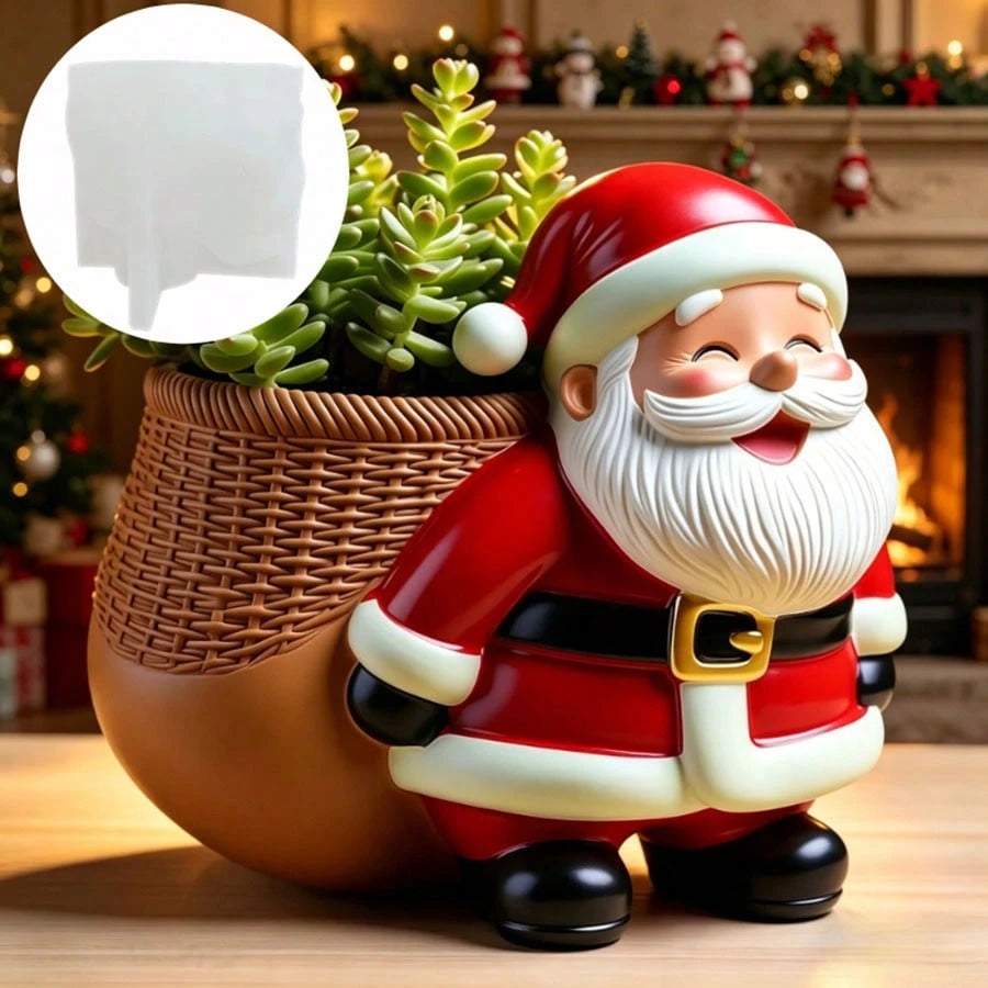Santa Claus Knitted Backpack Flower Pot Pen Holder Pen Rack Candle Cup Silicone Mold, Cute Santa Claus Carrying Knitted Texture Backpack, Easy Demolding And Reusable, Suitable For DIY Resin, Plaster