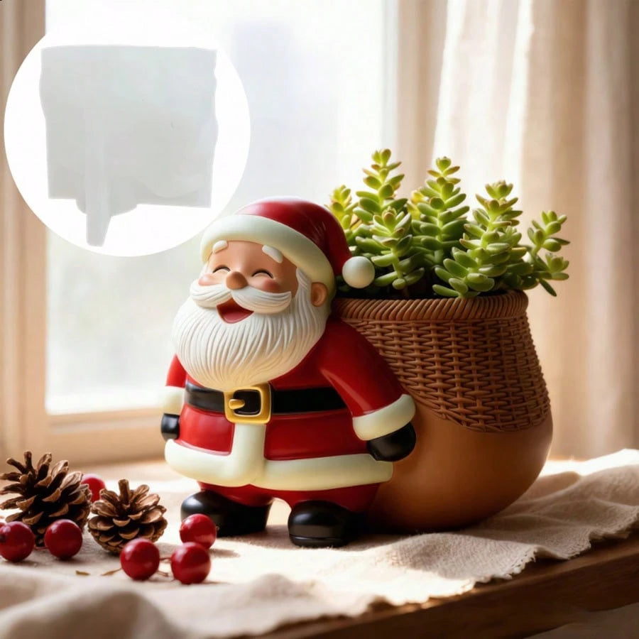 Santa Claus Knitted Backpack Flower Pot Pen Holder Pen Rack Candle Cup Silicone Mold, Cute Santa Claus Carrying Knitted Texture Backpack, Easy Demolding And Reusable, Suitable For DIY Resin, Plaster